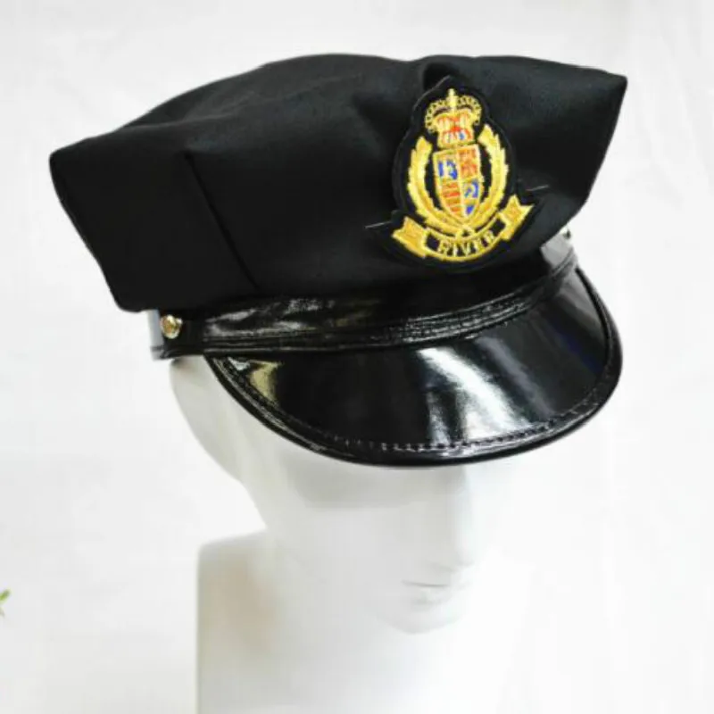 mulheres homens pretos de retalhos de algodão PU emblema do cap militar vintage polícia chapéu ajustável chapéu de marinheiro retro emblema pintor cap bonnet 2