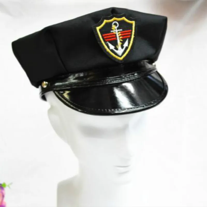 mulheres homens pretos de retalhos de algodão PU emblema do cap militar vintage polícia chapéu ajustável chapéu de marinheiro retro emblema pintor cap bonnet 3