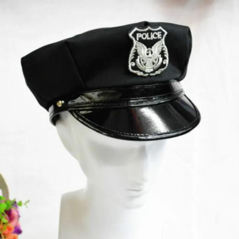 mulheres homens pretos de retalhos de algodão PU emblema do cap militar vintage polícia chapéu ajustável chapéu de marinheiro retro emblema pintor cap bonnet 5