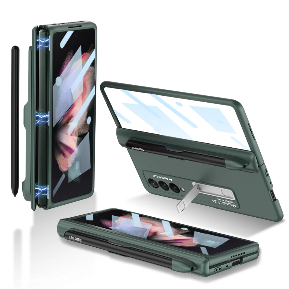 Magnético com Dobradiça Case para Samsung Galaxy Z, Dobre 3 5G Fold3 Tampa à prova de Choque Flip Completo de Proteção de Câmera de Shell com Tela de Cinema