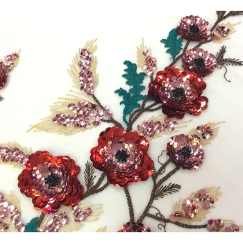 5yards 3D flores de lantejoulas com miçangas em bege malha bordado laço de tecido Africano francês de Casamento do Laço Vestido de Noiva Vestido de tecido 3