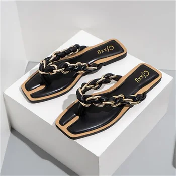 Mulheres Chinelos De Verão Sandálias Da Marca De Luxo Bege Crystal Fashion Square-Toe Mulher Sapatos De Praia Plus Size 42 0