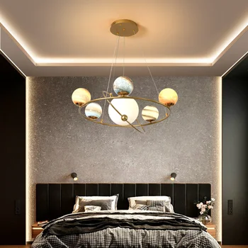 Nordic romântico quente led candelabro de quarto, sala de jantar, iluminação moderna e minimalista, sala de estar bola de vidro lâmpada do teto 0
