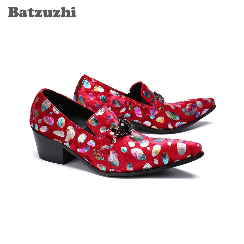Batzuzhi Vermelho Vestido de Couro Sapatos para Homens de Luxo, feitos à mão Mens Sapatos de bico de 6,5 cm de Salto de Negócios, de Festa, de Casamento Sapatos de Homens 0