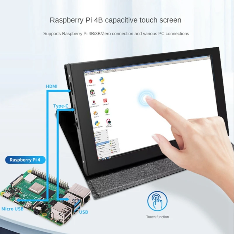 Ecrã Táctil de 7 Polegadas do Monitor de 1024 X 600 IPS Capacitivo de LCD Com Fixo Coldre Para Raspberry Pi 4B, 3B+/3B/Zero W 1
