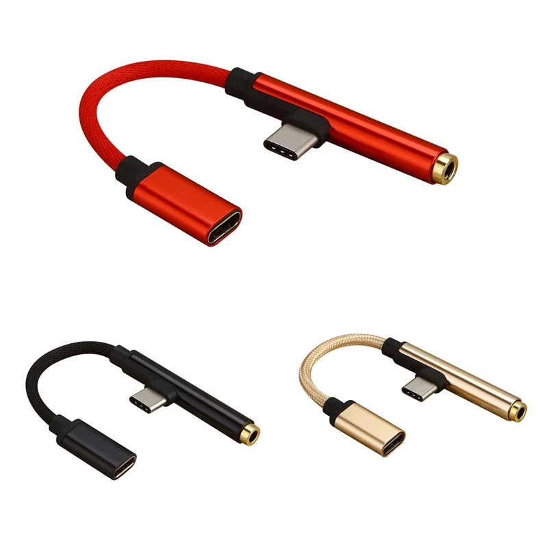 2em1-Tipo C-USB-C 3.5 Mm Jack Aux Cabo de Fone de ouvido Adaptador Para Huawei P20 Xiaomi 0